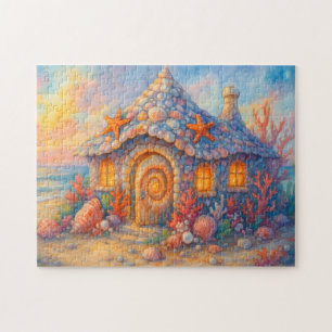 Seashell Cottage Coastal Coral Beach Ocean House Jigsaw Puzzle