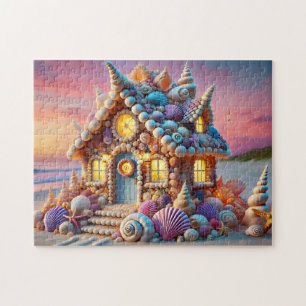 Seashell Cottage Whimsical Mermaid Beach House Jigsaw Puzzle