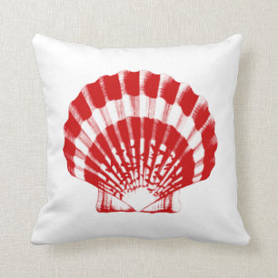 Seashell - deep red and white cushion