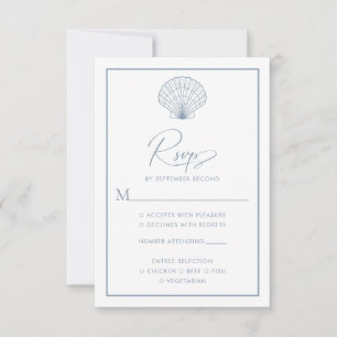 Seashell Dusty Blue Beach Elegant Wedding RSVP Card