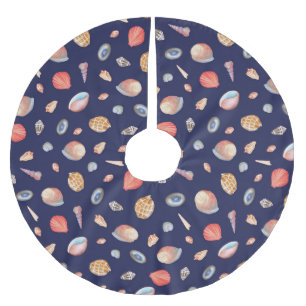 Seashell Elegance: Summer Blue Pattern. Brushed Polyester Tree Skirt