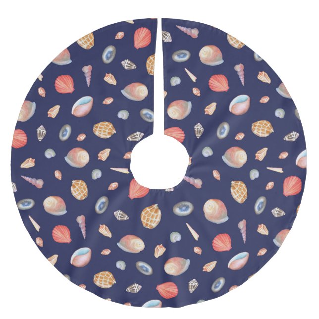 Seashell Elegance: Summer Blue Pattern. Brushed Polyester Tree Skirt (Front)