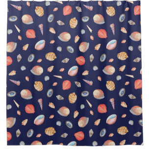 Seashell Elegance: Summer Blue Pattern. Shower Curtain