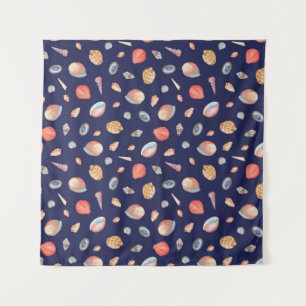 Seashell Elegance: Summer Blue Pattern. Tapestry