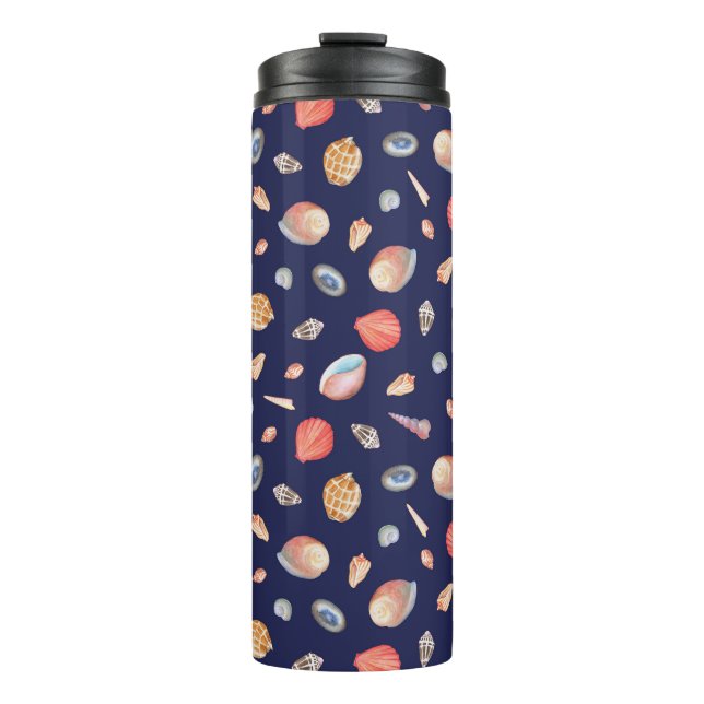 Seashell Elegance: Summer Blue Pattern. Thermal Tumbler (Front)