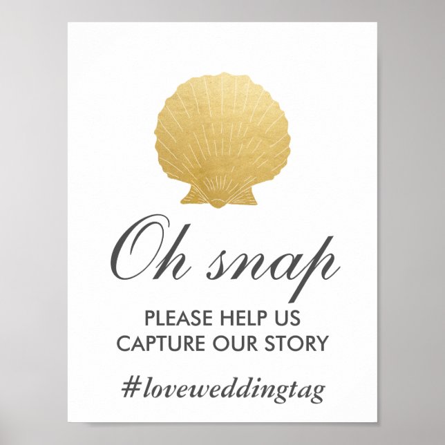 Seashell Faux Gold Foil | Ocean Insta Wedding Sign (Front)