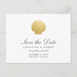 Seashell Faux Gold Foil   Ocean Save The Date Announcement Postcard