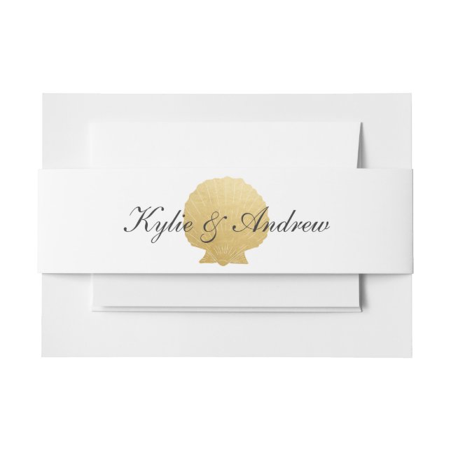 Seashell Faux Gold Foil | Ocean Wedding Invitation Belly Band (Front Example)