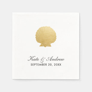 Seashell Faux Gold Foil   Ocean Wedding Napkin