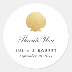 Seashell Faux Gold Foil   Ocean Wedding Thank You Classic Round Sticker