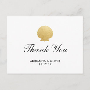Seashell Faux Gold Foil   Ocean Wedding Thank You Postcard
