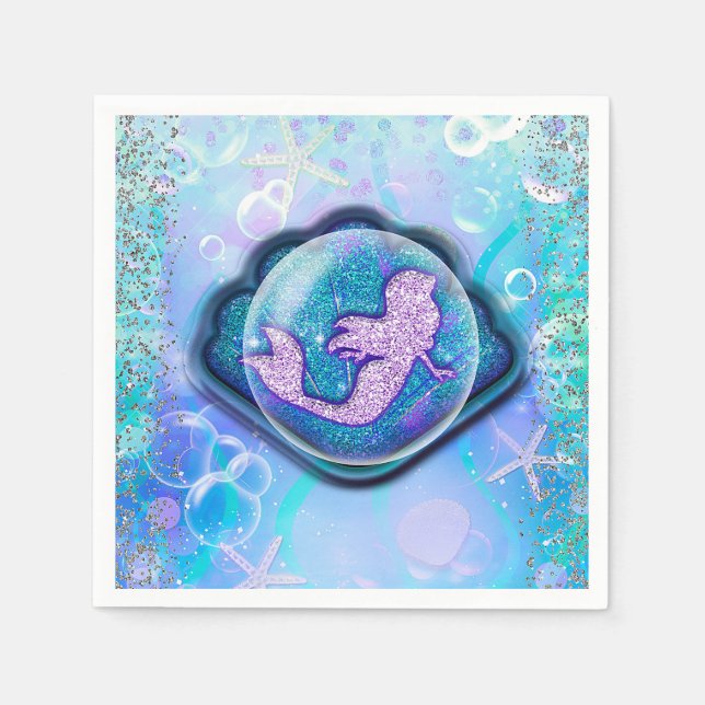 Seashell Fit for a Mermaid Glitter Birthday Party Napkin (Front)