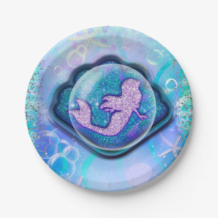 Seashell Fit for a Mermaid Glitter Birthday Party Paper Plate