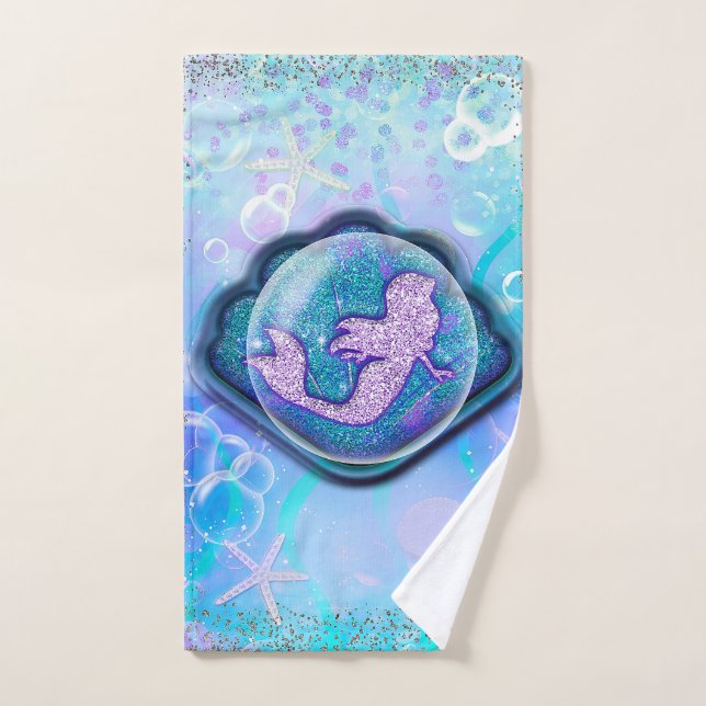 Seashell Fit for a Mermaid Glitter Girls Magical Bath Towel Set (Hand Towel)