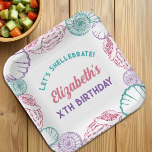 Seashell Girls Birthday Paper Plate