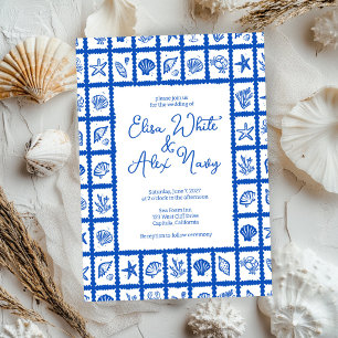 Seashell Grid Beach Seaside Wedding CUSTOM  Invitation