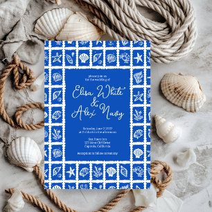 Seashell Grid Beach Seaside Wedding CUSTOM Invitation