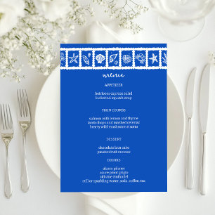 Seashell Grid Beach Wedding Blue White CUSTOM  Menu