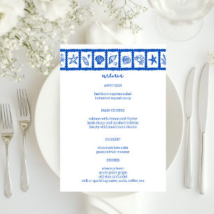 Seashell Grid Beach Wedding Blue White CUSTOM Menu