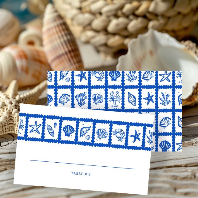 Seashell Grid Beach Wedding CUSTOM  Place Card (Seashell Grid Beach Wedding CUSTOM Place Card
)