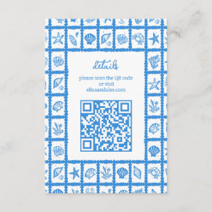 Seashell Grid Beach Wedding CUSTOM QR Code Enclosure Card