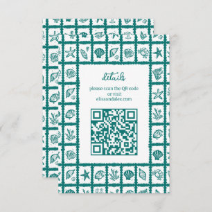 Seashell Grid Beach Wedding CUSTOM QR Code Enclosure Card