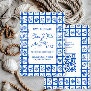 Seashell Grid Beach Wedding CUSTOM QR Code Save The Date