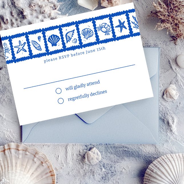 Seashell Grid Beach Wedding CUSTOM  RSVP Card (Seashell Grid Beach Wedding CUSTOM RSVP Card
)