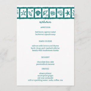 Seashell Grid Beach Wedding Green White CUSTOM Menu