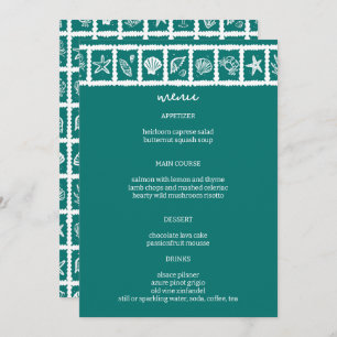 Seashell Grid Beach Wedding Green White CUSTOM  Menu