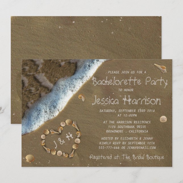Seashell Heart Beach Bachelorette Party Invitation (Front/Back)