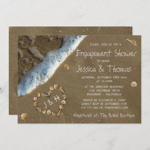 Seashell Heart Beach Engagement Shower Invitations