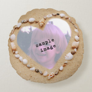Seashell Heart Photo Template Round Cushion