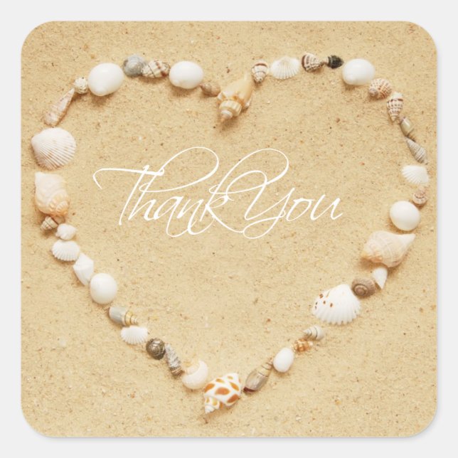 Seashell Heart Thank You Square Sticker (Front)