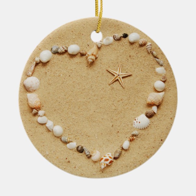 Seashell Heart with Starfish Ceramic Tree Decoration (Front)