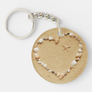 Seashell Heart with Starfish Key Ring