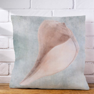 Seashell in Cream and Coastal Blue Pastel Cushion