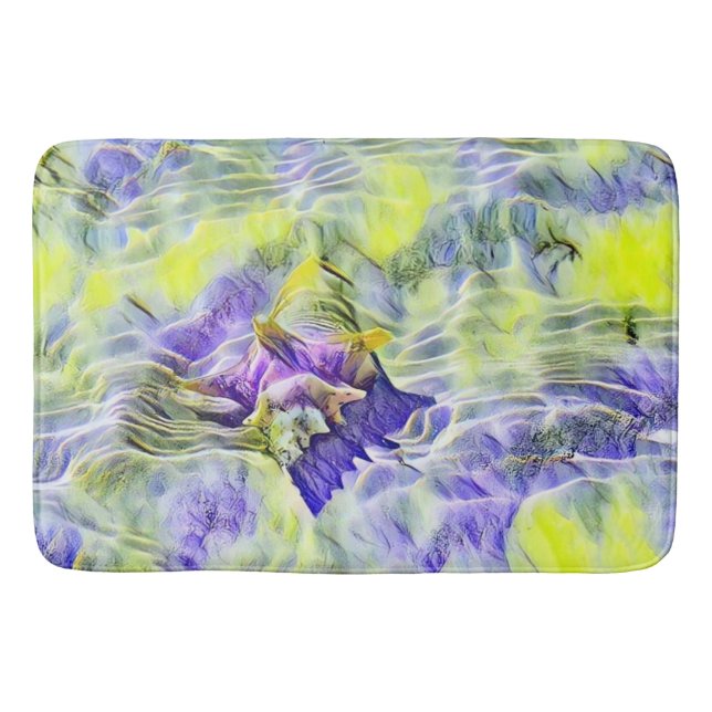 Seashell in sea blue purple watercolor painting bath mat (Front)