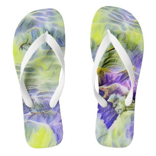 Seashell in sea blue purple watercolor painting flip flops
