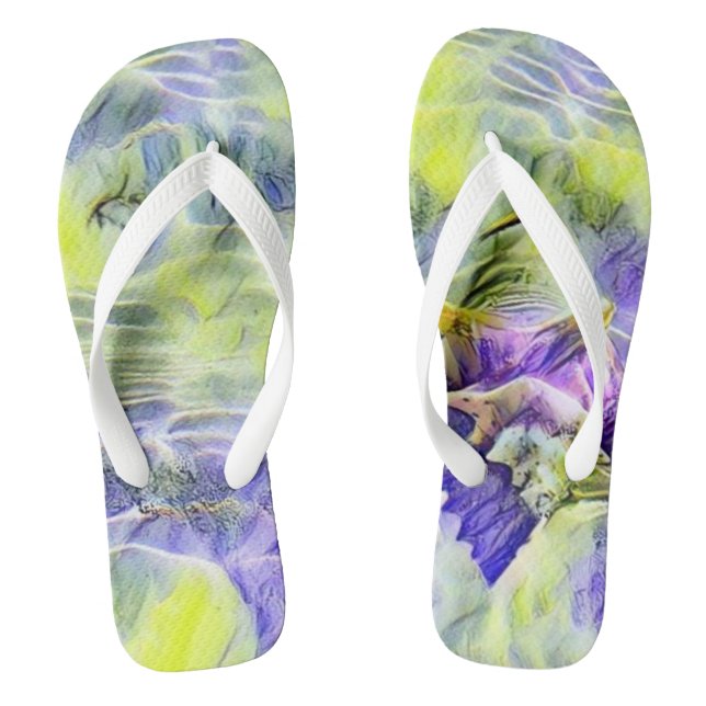 Seashell in sea blue purple watercolor painting flip flops (Footbed)