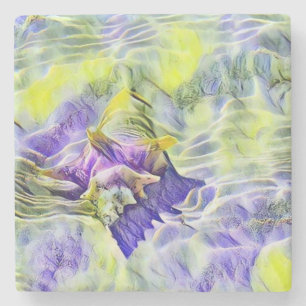 Seashell in sea blue purple watercolor painting stone coaster