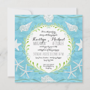 Seashell Leaf Wreath Ocean Beach Watercolor Shells Invitation
