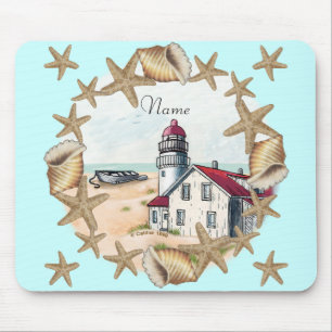 Seashell Lighthouse Mouse Mat