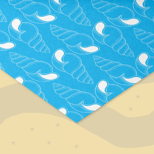 Seashell Line Art Pattern Light Blue Tissue Paper