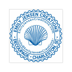 Seashell Logo Business Name Location URL Email #S Self-inking Stamp