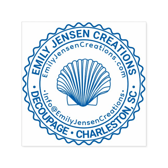 Seashell Logo Business Name Location URL Email #S Self-inking Stamp (Design)