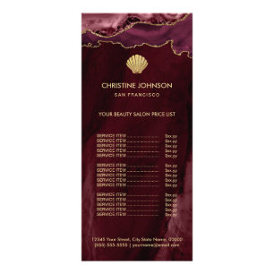 seashell logo price list on burgundy design rack card