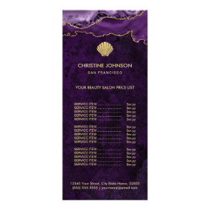 seashell logo price list on purple design rack card