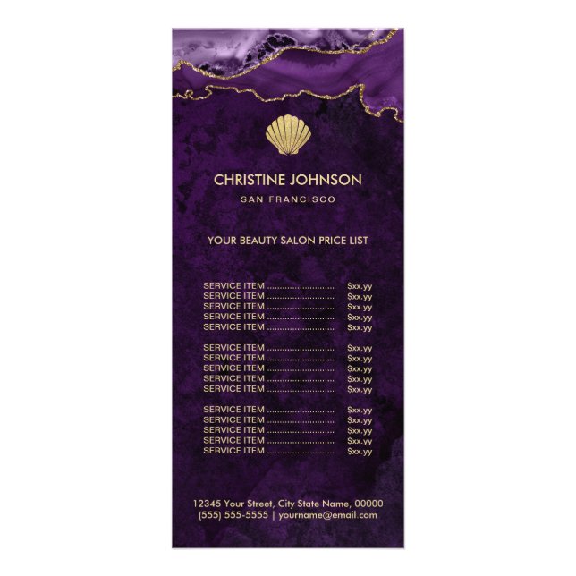seashell logo price list on purple design rack card (Front)