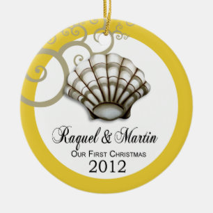 Seashell Luxe Our First Christmas (yellow white) Ceramic Tree Decoration